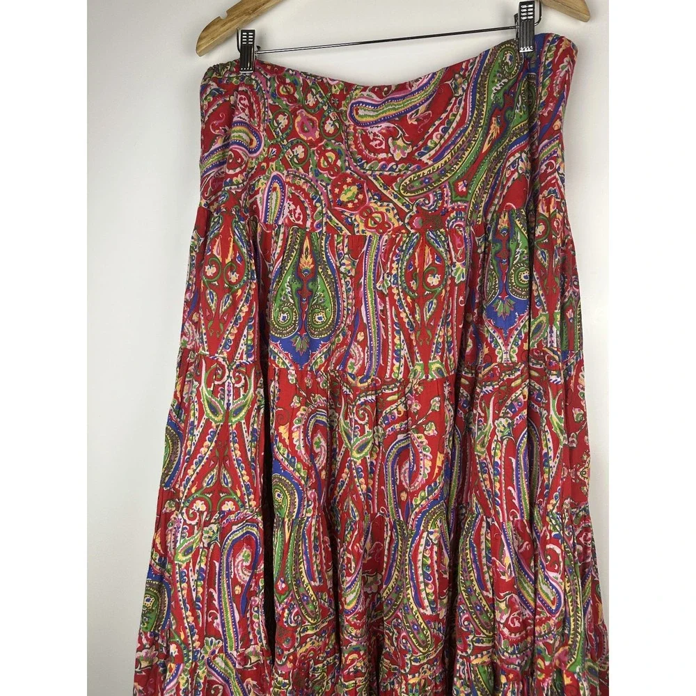 Lauren by Ralph Lauren Red Paisley Tiered Midi Maxi Full Length Skirt Size Large - Picture 8 of 9